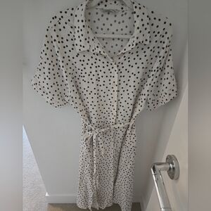 Elegant Black and White Polka Dot Midi Dress
